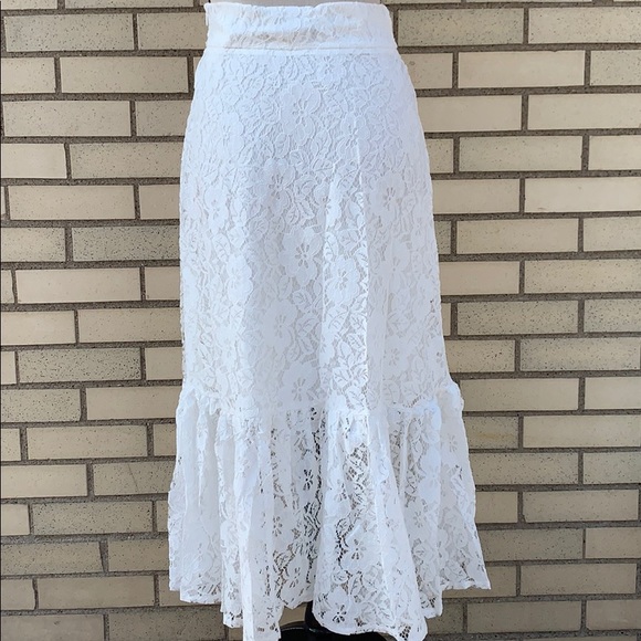 WHITE LINED LACE DETAILED MIDI SKIRT - Picture 5 of 9